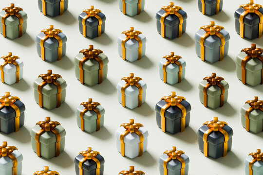 3D Christmas gift pattern with gold bows and festive holiday decoration