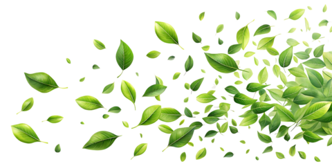 White background with green leaves scattered all over it