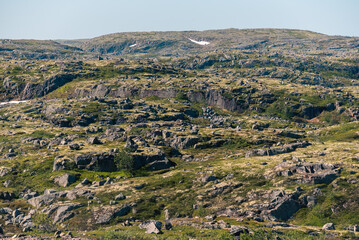 Obraz premium landscape Russian North view in the tundra with a mountain river and a lake in the mountains
