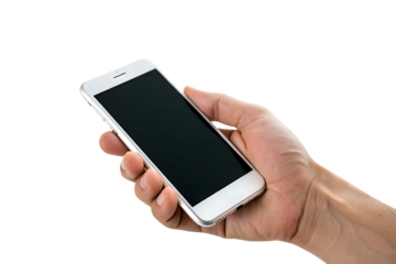 White cell phone is being held in a hand