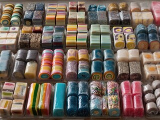 Colorful, packaged, artisanal sweets or soaps