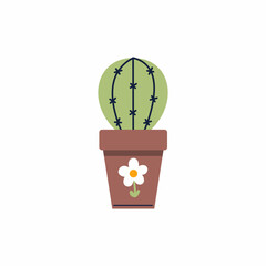 cactus in flower pot. Vector illustration on white background