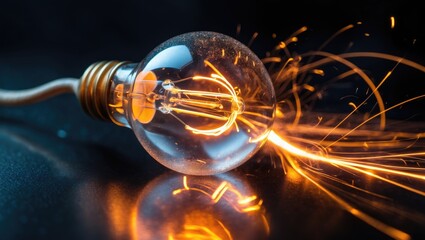 A close-up of an incandescent light bulb with sparks flying, showcasing electrical sparks and light effects.
