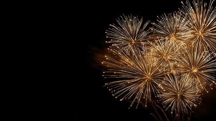 Stunning photo of gold fireworks on black background with copyspace.