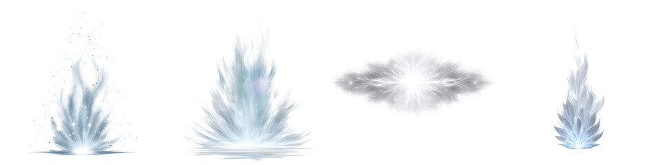 Obraz premium Abstract Blue and White Watercolor Element Set: Explosions, Shapes, and Textures Isolated on White