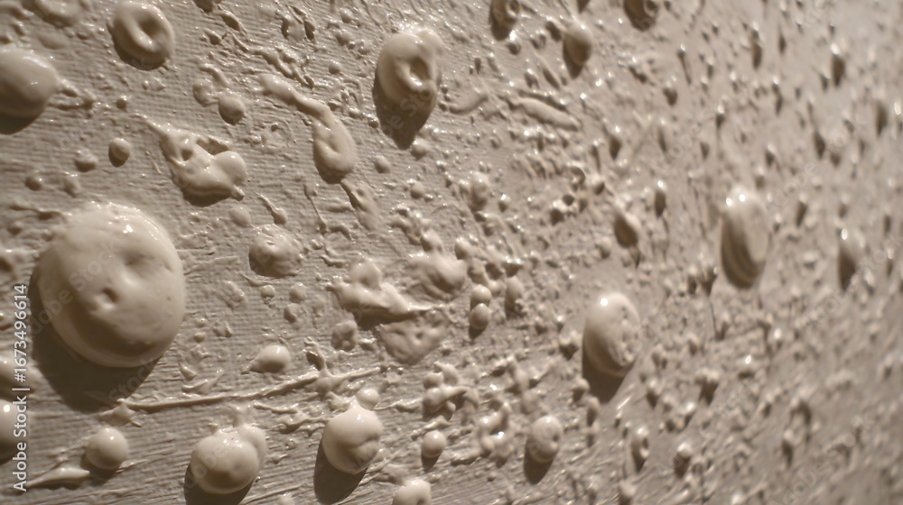 Poster textured abstract painting, featuring a multitude of sculpted, rounded forms in a light beige hue, c