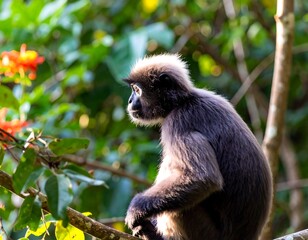 Fototapeta premium Close-up of a monkey in a lush forest