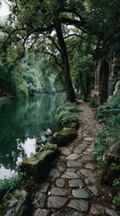 Fototapeta premium Serene path by a still river