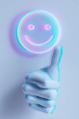 Neon Smiley Icon And Thumb Up Gesture In Pastel Colors