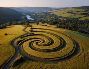 Spiral field art, aerial view