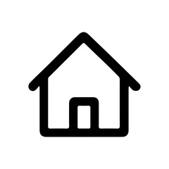 Simple black outline icon of a house with a door