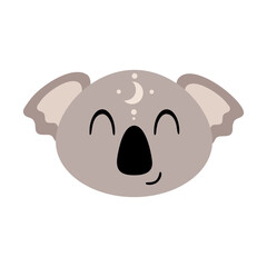 Cute koala face, isolated cartoon animal clipart. Hand drawn vector illustration in flat style