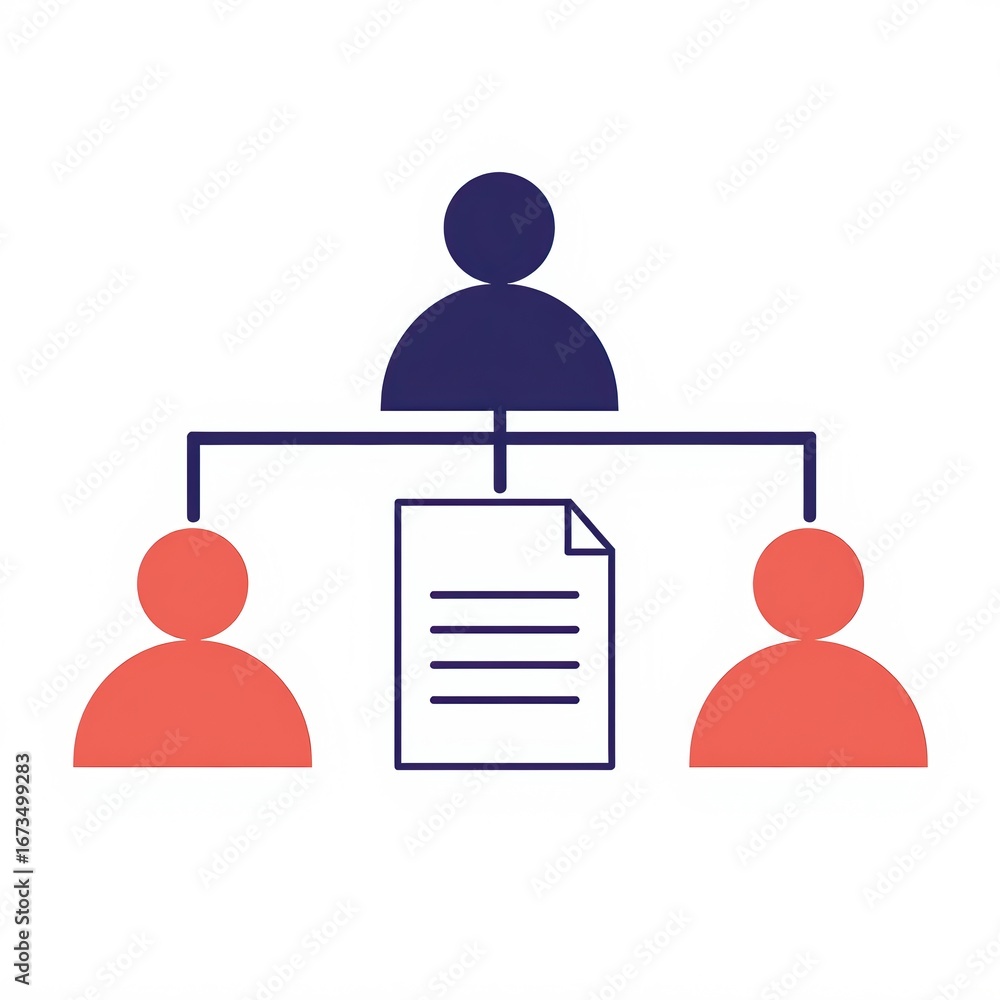 Poster a simple graphic depicting a hierarchy with one person at the top and two connected individuals belo