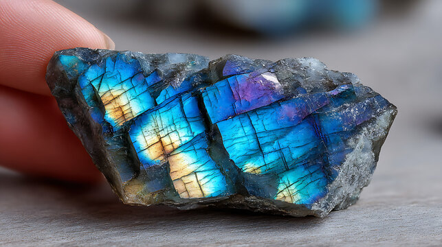 high angle specimen of natural raw labradorite rock cutout