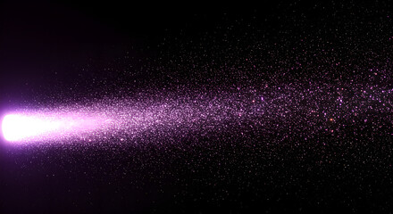 Obraz premium Bright purple light beam with glitter particle effect shining against a dark background. Abstract sparkle pattern for celebration design.