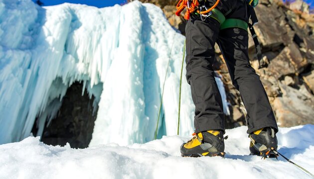 Climber on icy waterfall