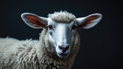 Obraz premium Close-up of a sheep with a black background. 6642