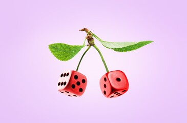 Two dice cubes shaped like red cherry