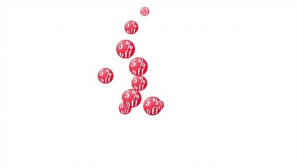 5% off. Red balls with the inscription of the discount amount rise from the bottom up. Marketing or advertising animation for goods, online stores and mobile applications