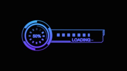 This circular tech-themed loading animation features glowing cyan accents and digital text for futuristic loading or progress indicators in applications - Powered by Adobe