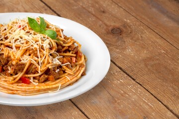 Tasty fresh noodles served in bowl with vegetables