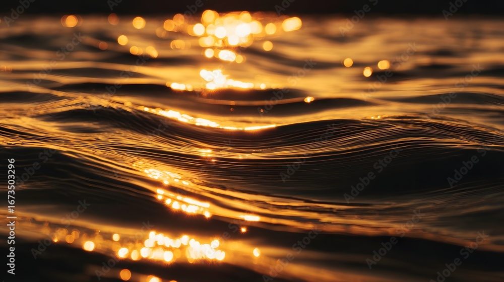 Aufkleber golden light dances on rippling water surface, creating a mesmerizing display of textures and reflec