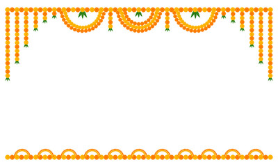 Indian marigold Garland Decoration: traditional celebration festival dussehra, Diwali, wedding, floral on transparent background, PNG image