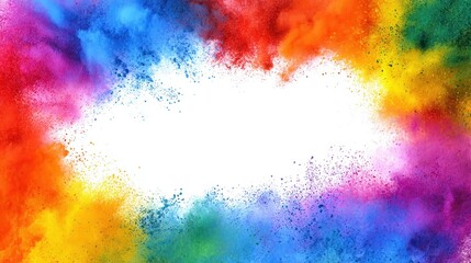 Fototapeta premium Frame border with copy space of colorful rainbow holi paint color powder explosion isolated white background.