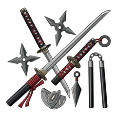 Vector Illustration of a Ninja Weapons Set © Riky