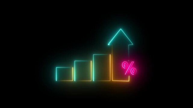 Neon Blue Business Graph Icon Animation on Black Background &ndash; Cost Reduction, Quality Control, Strategy and Management Concept with Magenta Accent