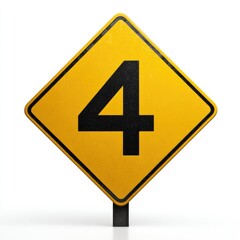 Yellow diamond-shaped traffic sign with the number four