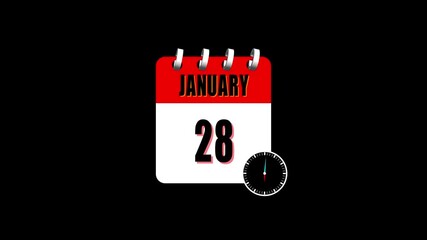 28 January Banner Animation ,28 December calendar animation with clock icon transparent screen background