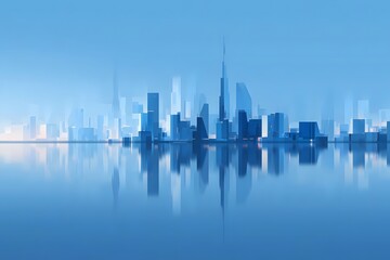 Obraz premium Blue city skyline with reflections.
