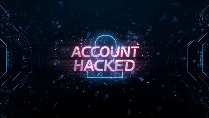 Digital graphic illustrating the concept of a hacked account with vibrant colors and dynamic design.