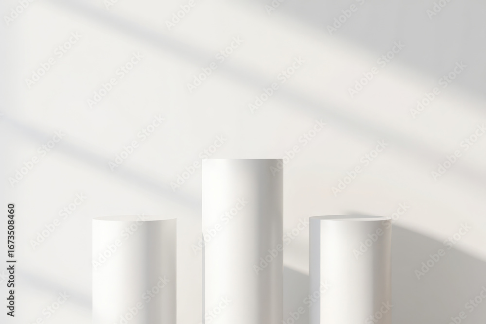 Poster minimalist white cylinders with soft light and shadow patterns