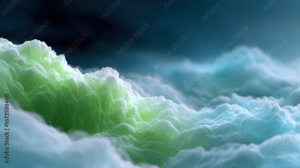 Poster serene cloud computing network concept with an abstract dreamy background. beautiful digital landsca