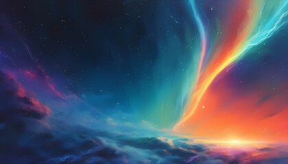 Vibrant cosmic nebula with swirling colors of blue orange and purple against a starry night sky creating a breathtaking celestial phenomenon