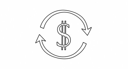 Obraz premium Dollar Sign with Circular Arrows Icon: Money Exchange, Financial Transaction, Currency Flow Concept