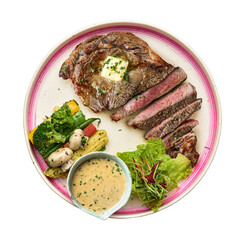 Beef steak with vegetables and sauce