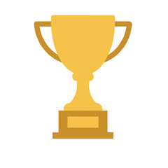 Golden trophy symbolizing victory stands on a pedestal against a white backdrop, representing achievement and success in a minimalist style.