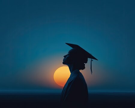 Silhouette Of A Graduate At Sunset