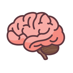 Human brain representing intelligence and thought processes on white surface, symbolizing knowledge and creativity in a simplistic style.