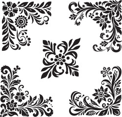 Elegant floral corner designs and central motif for luxurious invitations and branding
