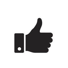 Black thumbs up symbol conveys approval and agreement on white backdrop, representing positive feedback and endorsement, simple and clear.