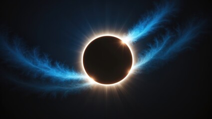 Obraz premium Eclipse of the night sky with solar corona and blue light streams, cosmic event, space phenomenon.
