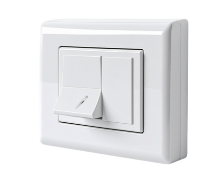  Angled Side View of White Light Switch, Showing Depth and Contours, isolated on Clear PNG or White Background