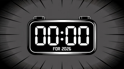 Digital clock showing 0000 for New Year 2026 countdown time