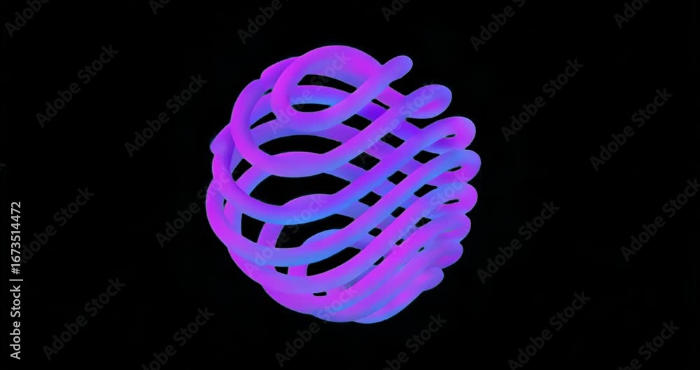 Poster glowing tubular coil starting rotation in dark void, sliding loops pulsing showing 3d gradient form