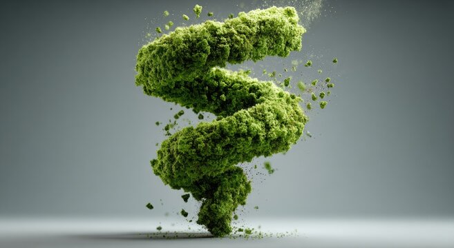 Abstract swirling green moss vortex on a neutral background