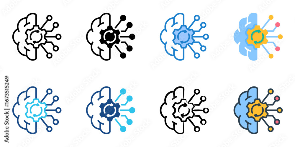 Poster machine learning icon set multiple style collection